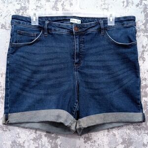Ava & Viv Womens Plus Dark Wash Cuffed Denim Shorts Blue Mid Rise Stretch 18W